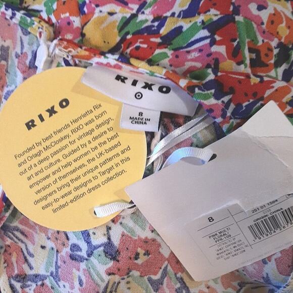 RIXO For Target NWT Bright Colorful Floral Puff Sleeve Midi Dress 8 RARE FIND - Picture 4 of 16